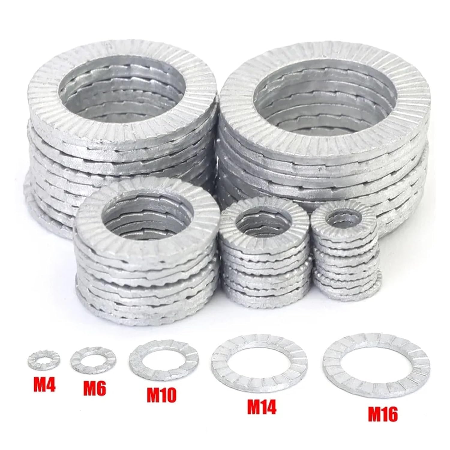 Double Layer self-Locking washers 10-100PCS Steel Useful Locks Washers Sturdy Anti Loosening Quick Easy Setup(M16,20 PCS)