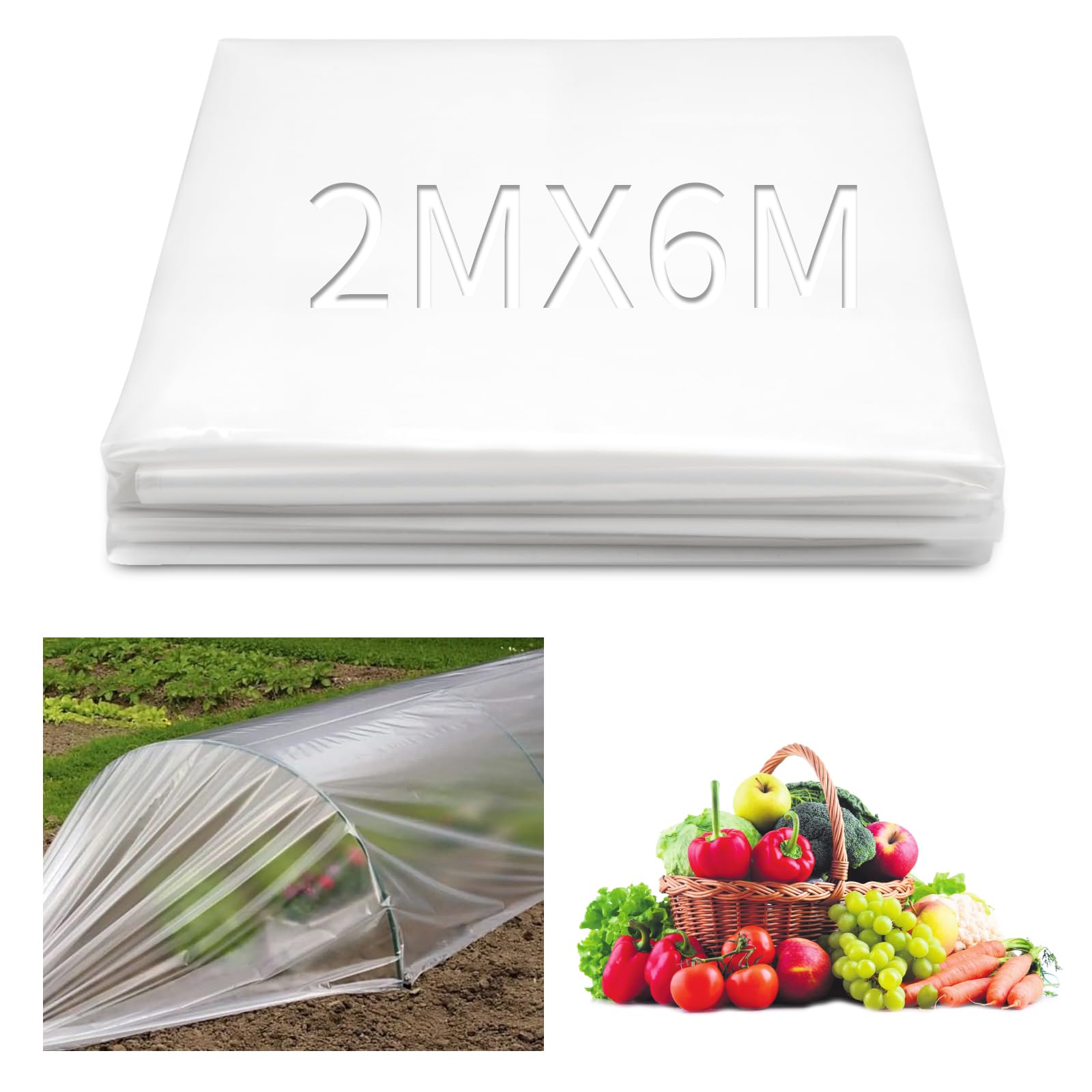 SWTYExt Gewächshausfolie Polyethylenfolie 2 x 6m Folie Gewächshaus Transparent Extra Dick Treibhaus Folie Gewächshausplane Reißfest Folie für Folientunnel Abdeckfolie Tomatenhaus Gemüse Pflanzen