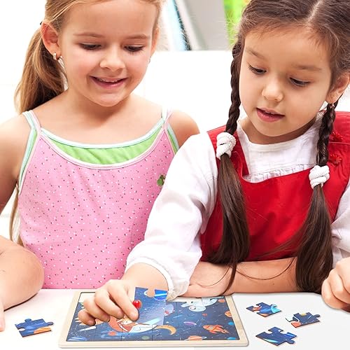 Miniatura 7 de Rompecabezas de madera para niños de 3 a 5 años paquete de 4 piezas de madera preescolar rompecabezas de dinosaurio para niños y niñas