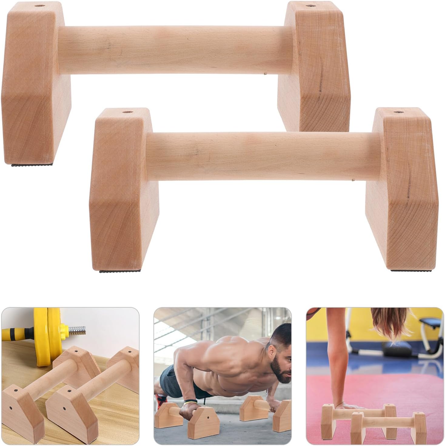 Cabilock 2 Pcs Strong Stability Wooden Push Up Bars with Anti-slip Bottom Smooth Grip Handles for Indoor and Outdoor Strength Training Pushup Stands for Abdominal and Full Body Workout