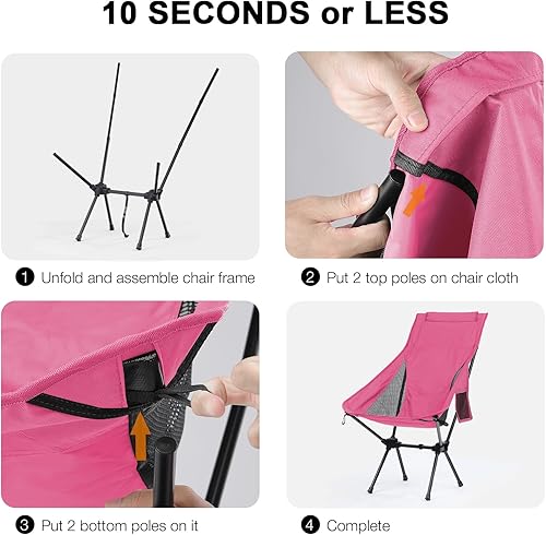 Miniatura 4 de Silla de camping portátil de respaldo alto, fácil de montar, sillas deportivas plegables para adultos, soporta 265 libras, sillas de césped al aire