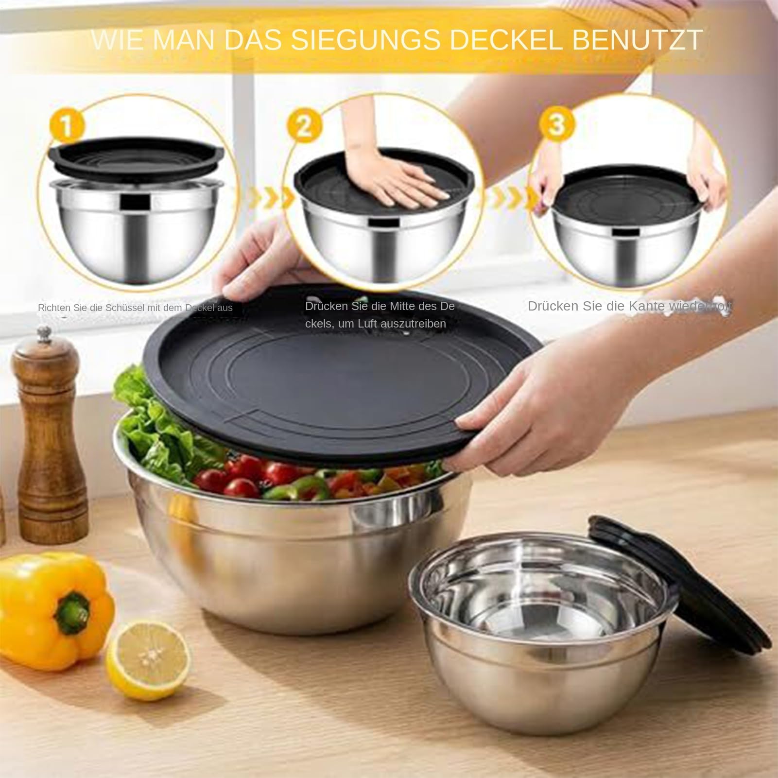 Boles de Mezcla de Acero Utensilios de Cocina Redondos Antideslizantes 7 | Boles para Preparación de Alimentos de Hogar y Para Cereales Snacks Huevos Especias Verduras Frutas