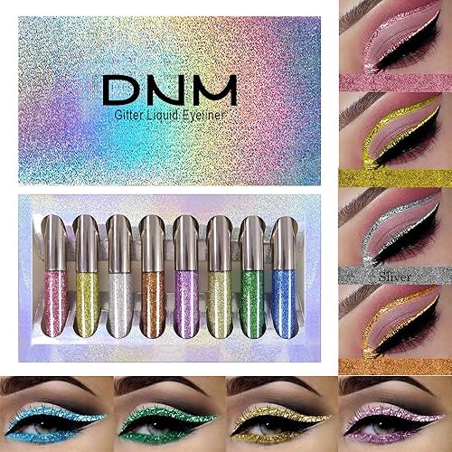 Delineador de ojos con purpurina líquida de 8 colores, juego de maquillaje de delineador de ojos brillante, morado claro, dorado, blanco plateado,
