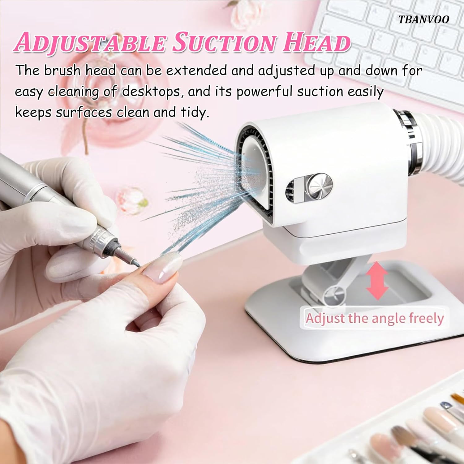 Nail Dust Extractor & Built-in Vacuum, Compact Design with 4-Button Control, Powerful Suction for a Dust-Anti Manicure Workspace