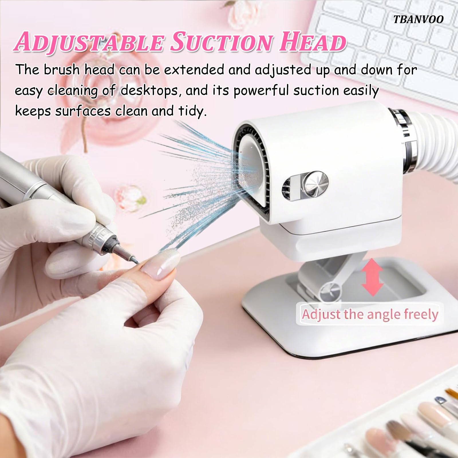 Estrattore di Polvere per Unghie & Aspiratore Incorporato, Design Compatto con Controllo a 4 Pulsanti, Aspirazione Potente per un'Area di Lavoro per Manicure Anti-Polvere