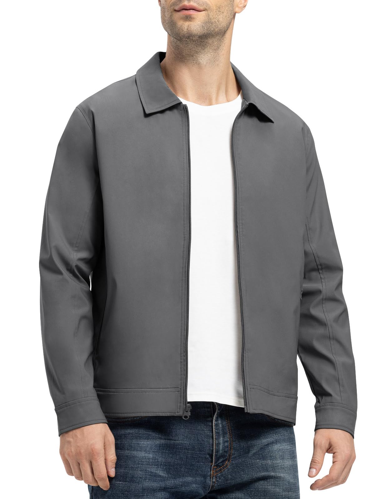 donhobo Übergangsjacke Herren Bomber Jacke Leicht Sommer Jacke Cargo Arbeitsjacke Outdoor Sport Freizeitjacke mit Innentasche, Dunkelgrau, XXL