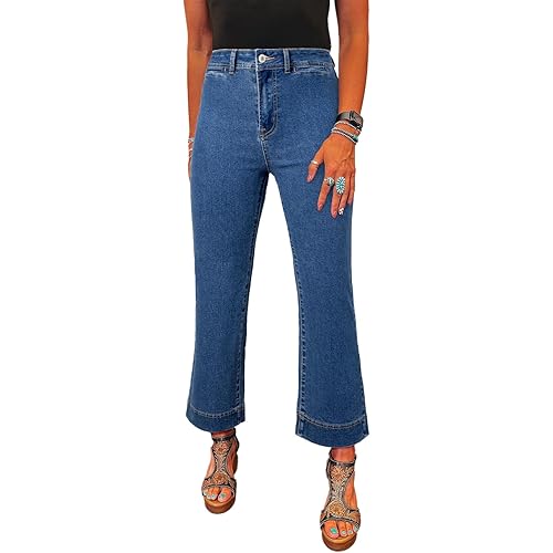 SHEWIN Women Wide Leg Jeans High Waisted Stretch Denim Pants Inseam 25-26 inch