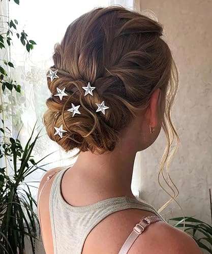 Miniatura 6 de Hapdoo 20 pinzas para el cabello de estrella, pinzas de pelo en espiral de estrella plateada, horquillas de novia, pinzas trenzadas vintage para