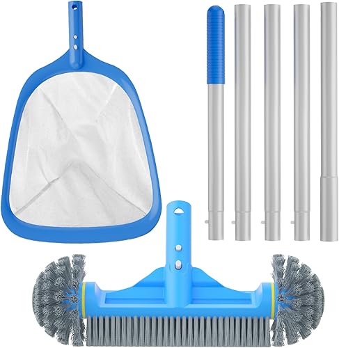 Hot Tub Skimmer Spa Net with 12'' Aluminum Pole Ultra Fine Mesh Net Handy Leaf Skimmer for Small Above Ground Pools Pick Up Fine Debris Lightweight Net(Round Brush & Skimmer Net With 4.6ft Poles)