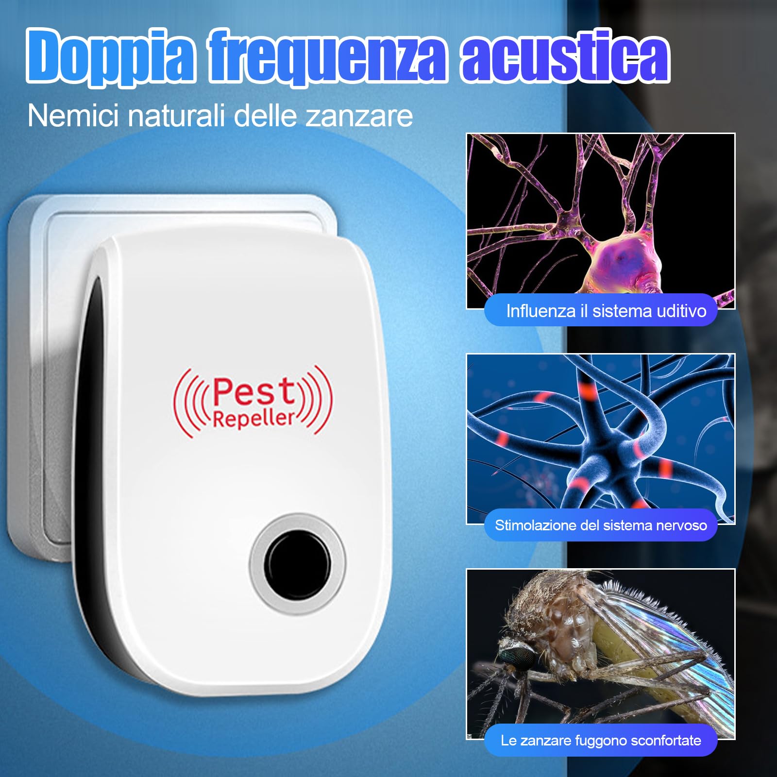 10 Pack Repellente ad Ultrasuoni per Topi,Antizanzare Repellente Ultrasuoni Professionale,Efficace Contro le Formiche/Mosche/Insetti/Scarafaggi/Topi/Zanzare/Ragni,Human & Pet Friendly