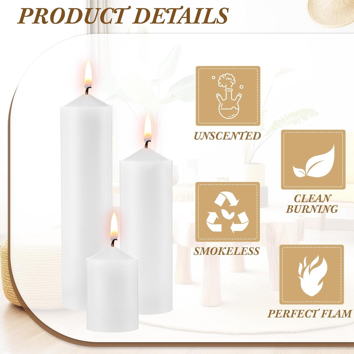 MTLEE 18 Pcs Set of 3 Pillar Candles Bulk 2 in x 3, 6, 8 Long Burning Clean Unscented Smokeless Pillar Candles for Wedding Emergency Lanterns Ceremony Party(Plain White)