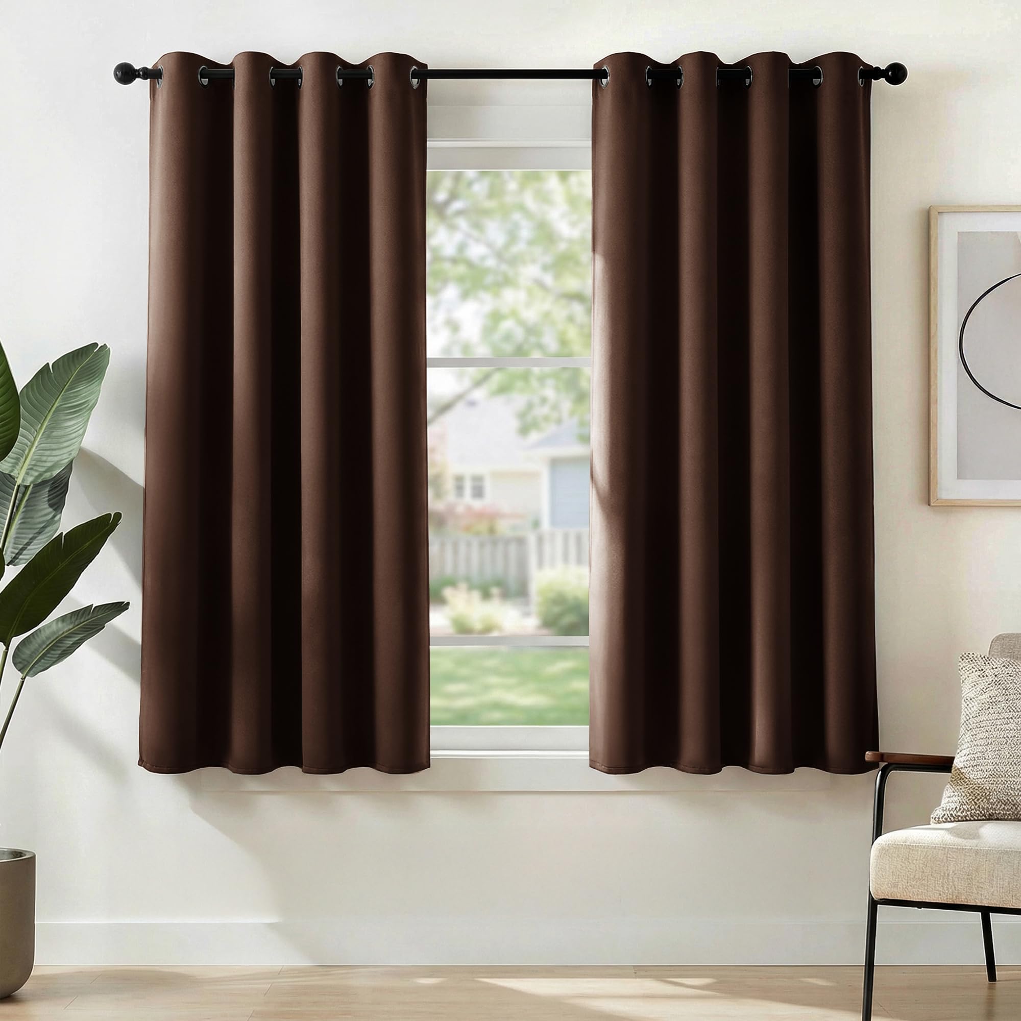 Deconovo Chocolate Curtains Blackout Thermal Insulated Eyelet Blackout Curtains For Living Room 46 X 54 Inch Drop 1 Pair