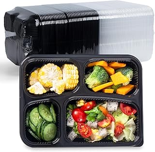 YANGRUI Meal Prep Container with Lid 40 Pack 34 oz - Reusable 4 Compartment Quad Seal Leak Defense Food Containers | BPA Free Flexible PP Plastic | Shrink Wrap Microwave & Dishwasher Safe Takeout Box