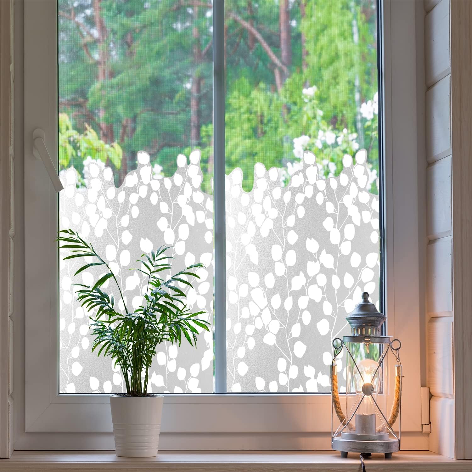 Fleur Film Occultant Fenêtre Electrostatique Vitre Bon Intimité, Translucide Film pour Anti UV Dépoli pour, Maison fenêtre Salle de Bain Décoration en Verre, Feuille 150x58CM
