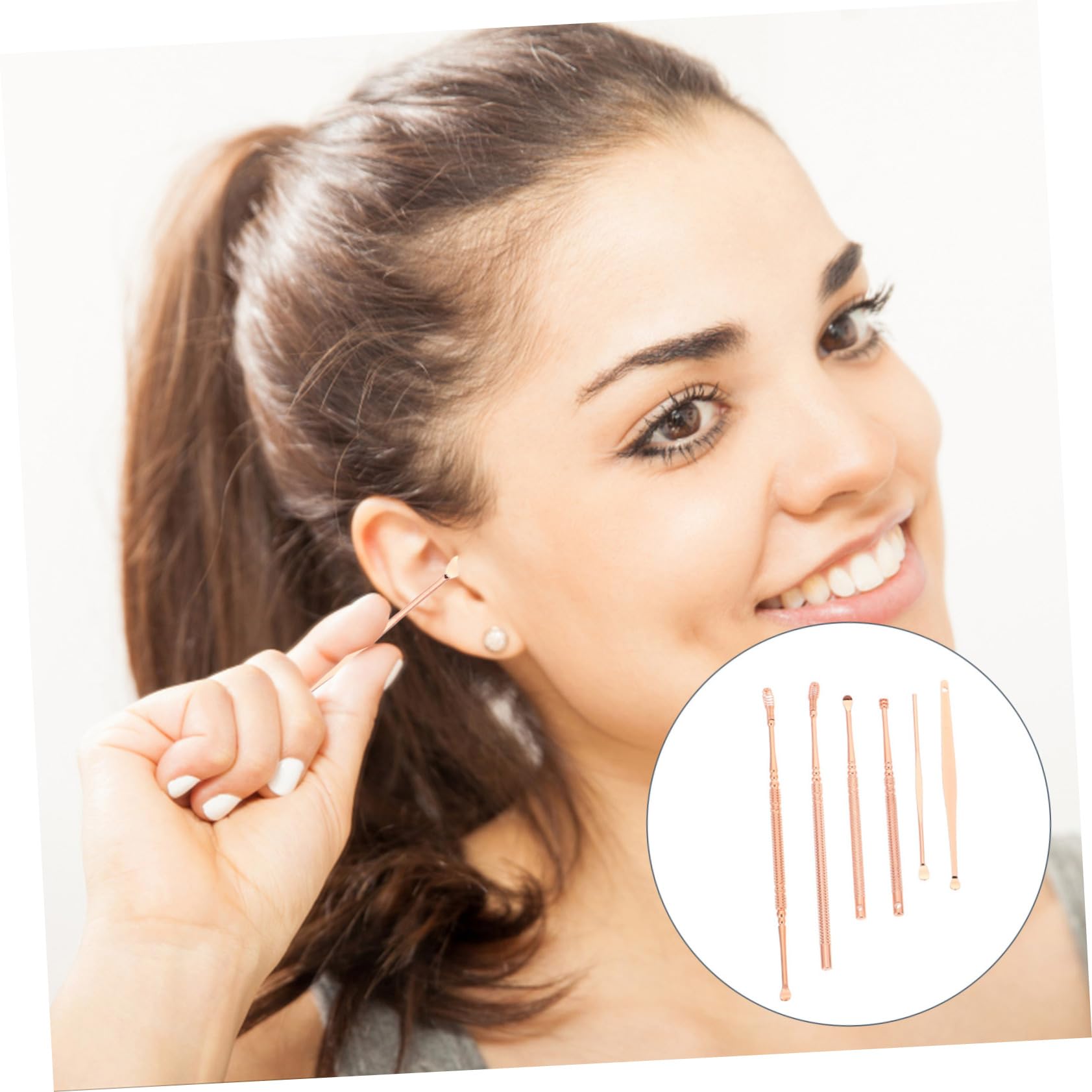 SEWOART Mini Earwax Remover Set 6pc Rose Gold Ear Cleaning Spoons for Dry Oily Earwax Removal Spiral Decompressi