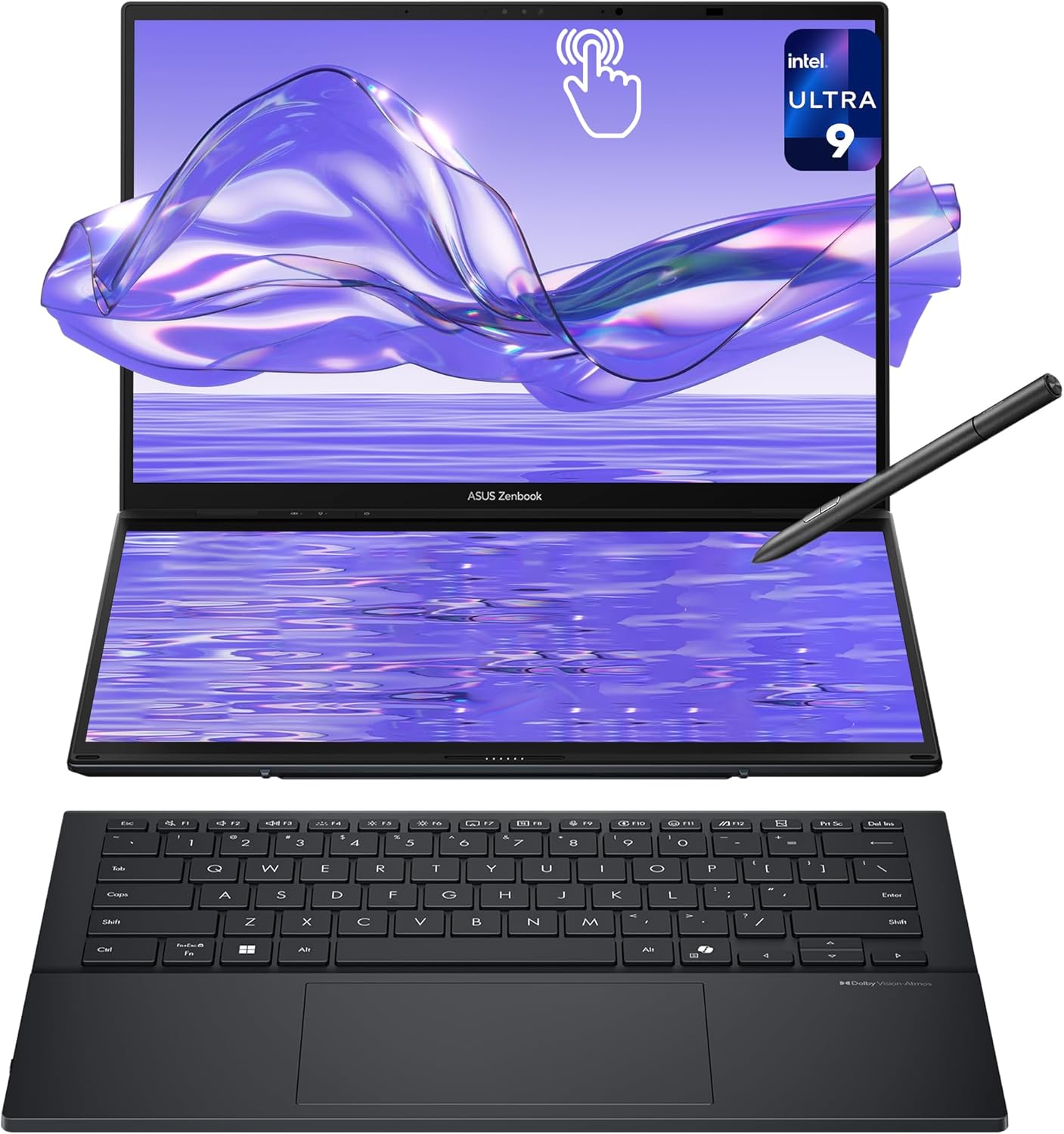 ASUS Zenbook Duo Dual Laptop, Intel Ultra 9-285H, 32 GB LPDDR5X RAM, 4 TB PCIe SSD, 14'' 3K (2880x1800) OLED Touchscreen, Intel Arc Graphics, Backlit Keyboard, W11 Home, Inkwell Gray