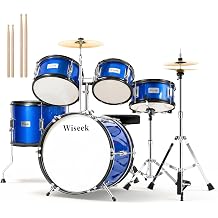 Kids Drum Set 5-Piece 16" Beginner to Pro Drum Kit with Poplar Shells, Thickened PET Heads, Adjustable Throne, Cymbal, Hi-Hat, Pedal & 2 Pairs of Drumsticks Complete Starter Drum Set - Blue