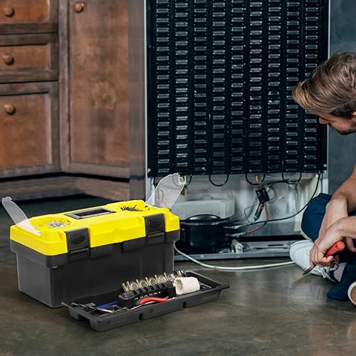 Miniatura 7 de Caja de herramientas de plástico de 16 pulgadas con asa, caja de herramientas portátil con bandeja extraíble y diseño con cerradura, organizador de