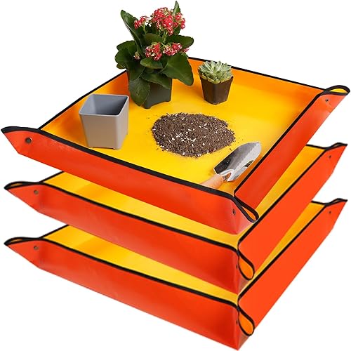 Miniatura 16 de Tapete grande para macetas para trasplante de plantas de casa y control de mezcla de suelo, impermeable, bandeja de trasplante de plantas, Naranja