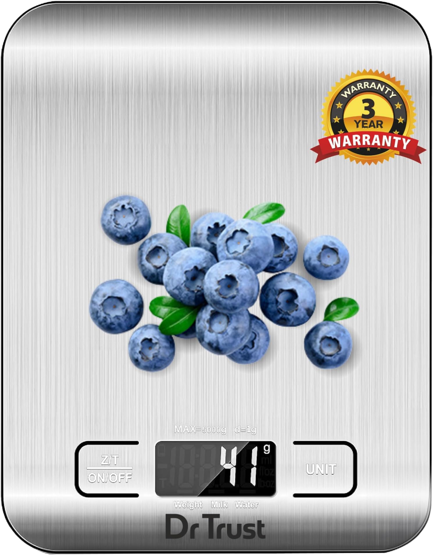 Dr Trust USA Stainless Steel Electronic Kitchen Digital Scale Weighing Machine For Health, Fitness, Diet, Nutrition, Cooking and Home Baking with Touch Button, Tare Function (5 Kg)-529