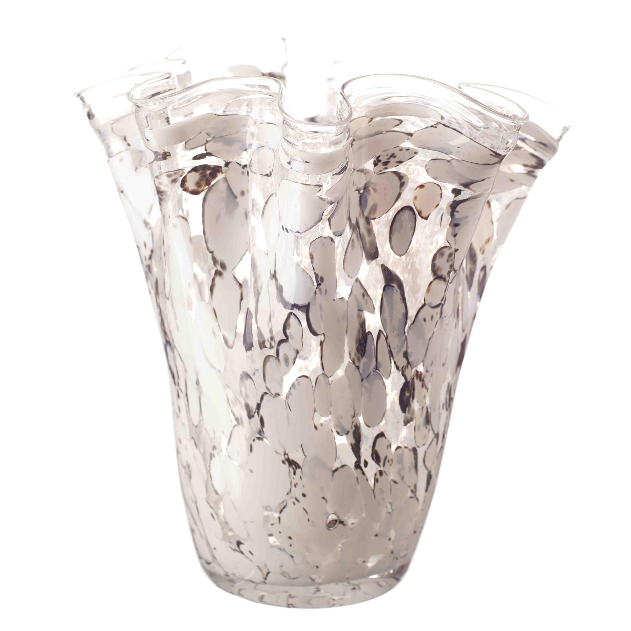 Medium Sized Handkerchief Vase in Clear, White and Grey (Lunar Drift)