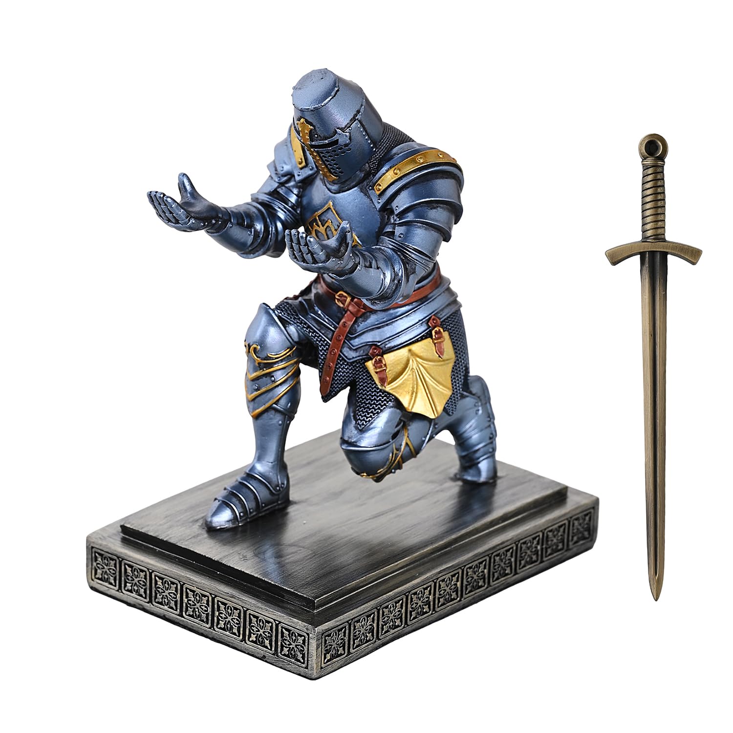 Templar Vanguard Soldato portapenne, portapenne, organizer da scrivania e accessori come regalo per gli appassionati di guerrieri medievali (blu)