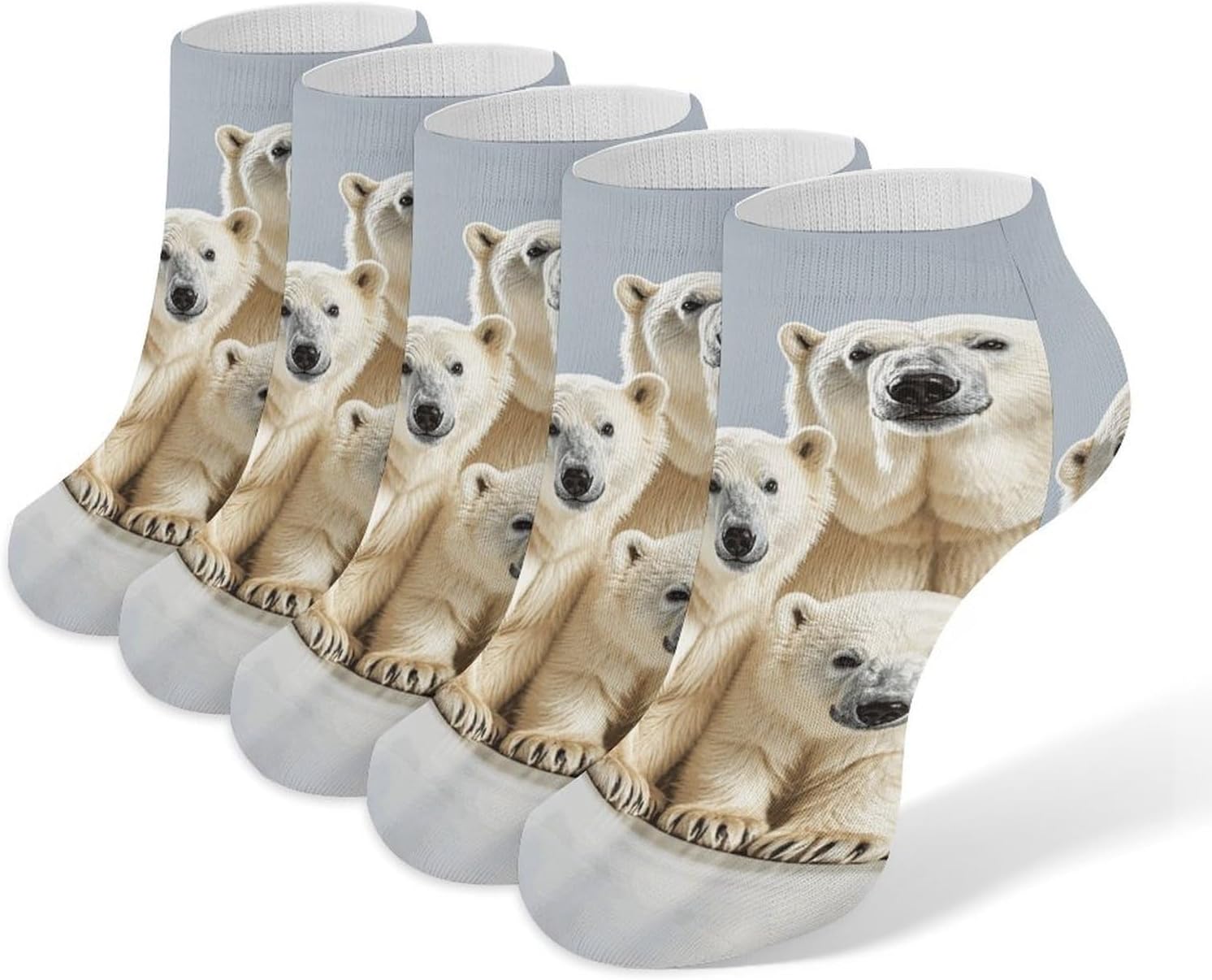Polar Bear And Cub Athletic Ankle Socks for Women Men Running Hiking Cotton Socks Low Cut No Show Sock (5 Pack)