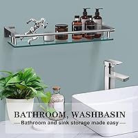 Vista 3 de Estantes de vidrio para baño, estante rectangular de acero inoxidable cromado de 20 pulgadas, estante de vidrio templado para montaje en pared