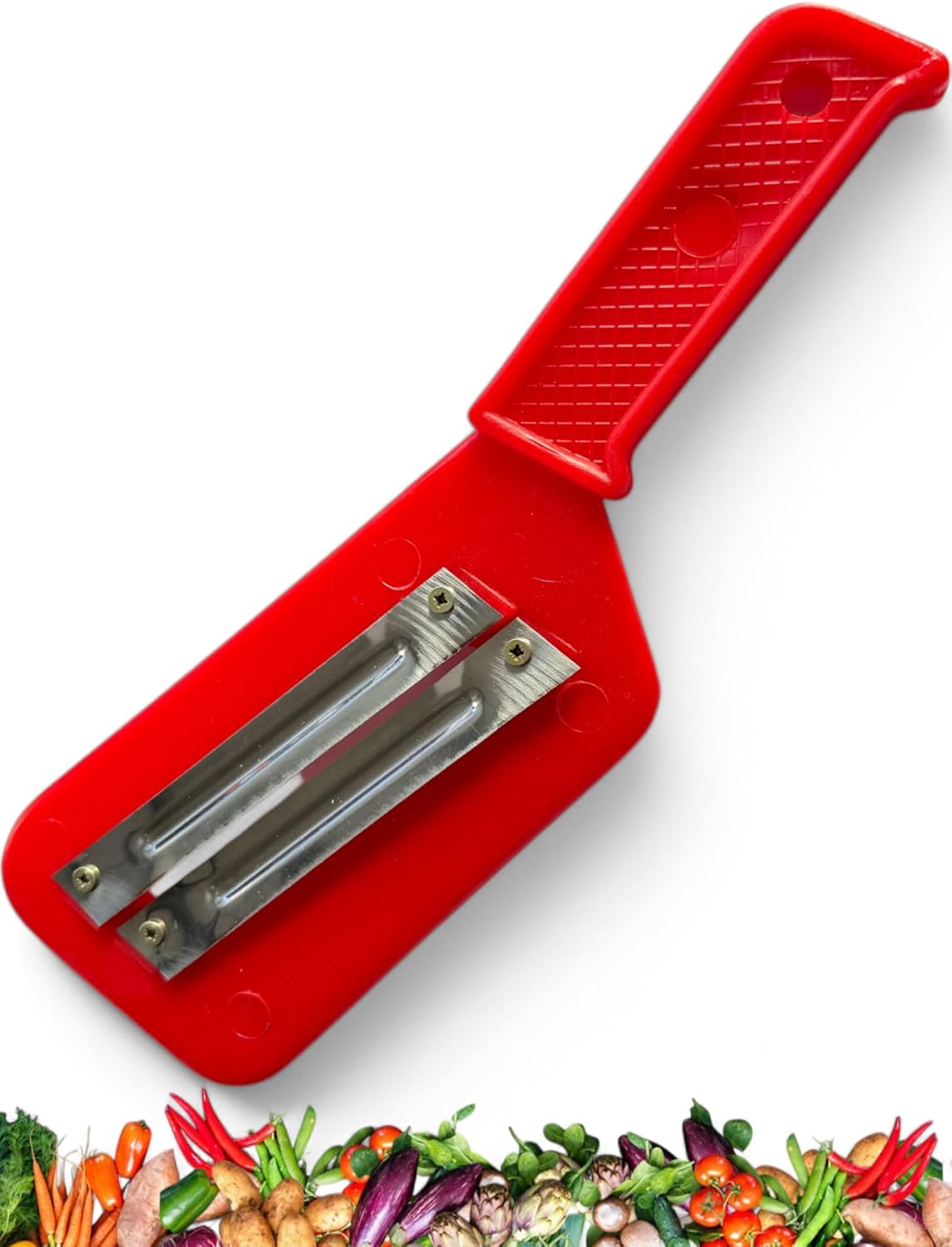 Red Plastic Cabbage Slicer with Dual Stainless Steel Blades – Heavy-Duty Coleslaw Shredder Manual Vegetable Chopper, Ergonomic Grip, Rust-Resistant & Lightweight Slaw Grater for Home & Commercial Use