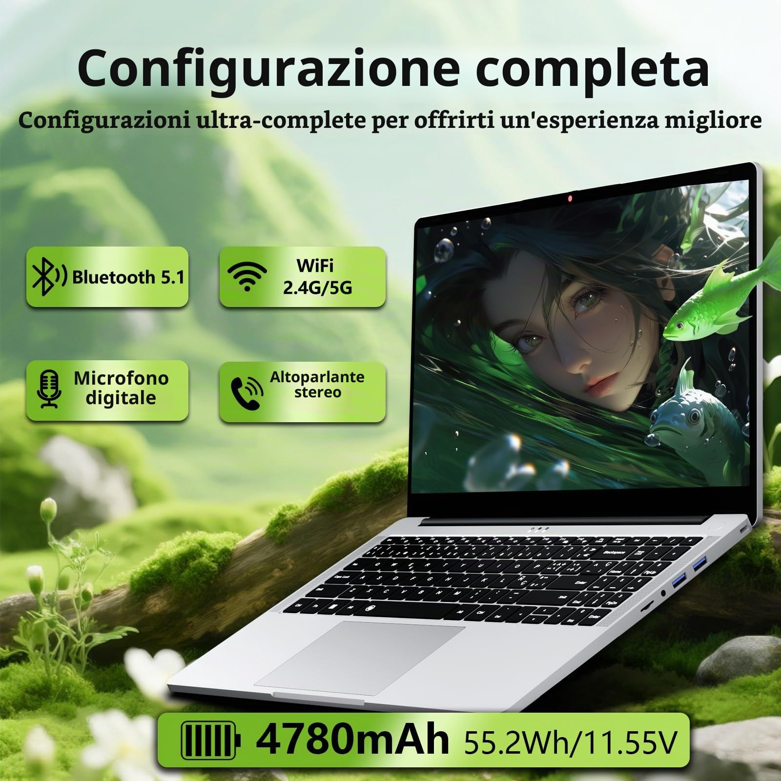 PC Portatile 15,6 Pollici con Ryzen 5 7430U, 32GB RAM 1TB SSD, Notebook Win 11 Schermo FHD 1920*1080, Laptop con Tastiera Retroilluminata con Tastierino Numerico, Computer Portatile Type-C HDMI USB3.0