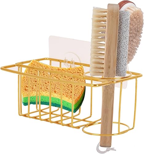 Organizador adhesivo 3 en 1 para fregadero de cocina, esponja de acero inoxidable y soporte para cepillo para fregadero de cocina, adecuado para