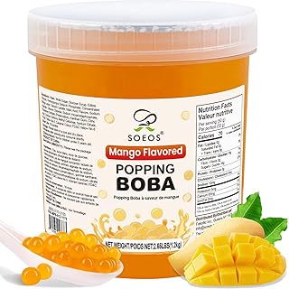 Soeos Mango Popping Boba Pearls, 1.2kg (2.6 lb), Bursting Boba Mango Juice Balls for Bubble Tea, Desserts, and Drinks (1 Pack)