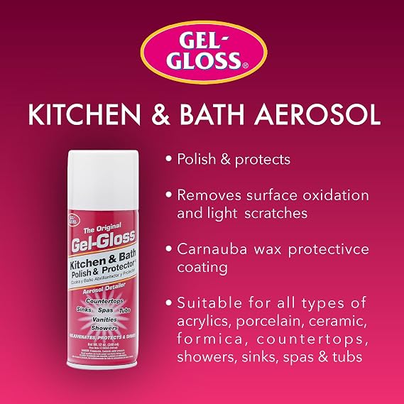 Gel-Gloss Home Kitchen & Bath Polish Aerosol - Carnauba Wax Formula,12 oz.