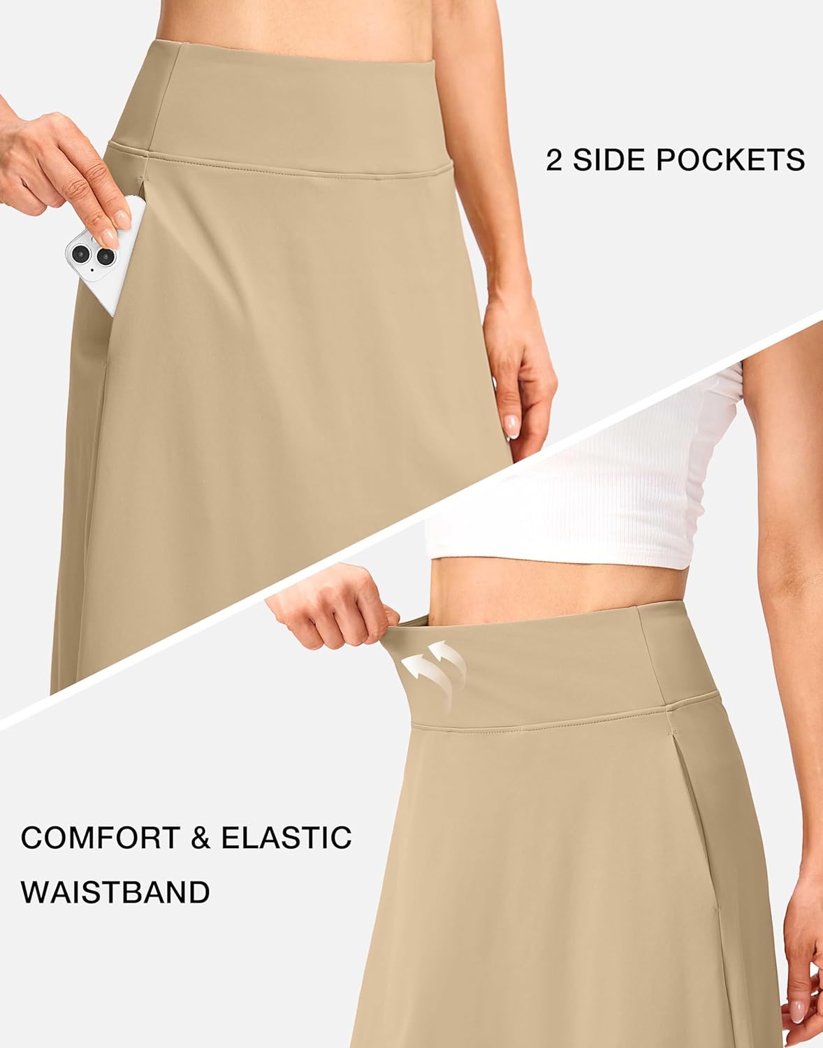 Viodia 25" Knee Length Long Skorts for Women with Pockets Dressy Casual Midi Skort Summer Travel Modest Skirts - Image 4