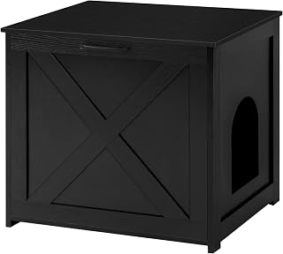 Dwanton Cat Litter Box Enclosure, Hidden Litter Box Furniture, 23.6 Inches | Drop-down Door, Reversible Entrance Can Be on Left or Right, Wooden Cat Washroom Furniture, Nightstand, Black