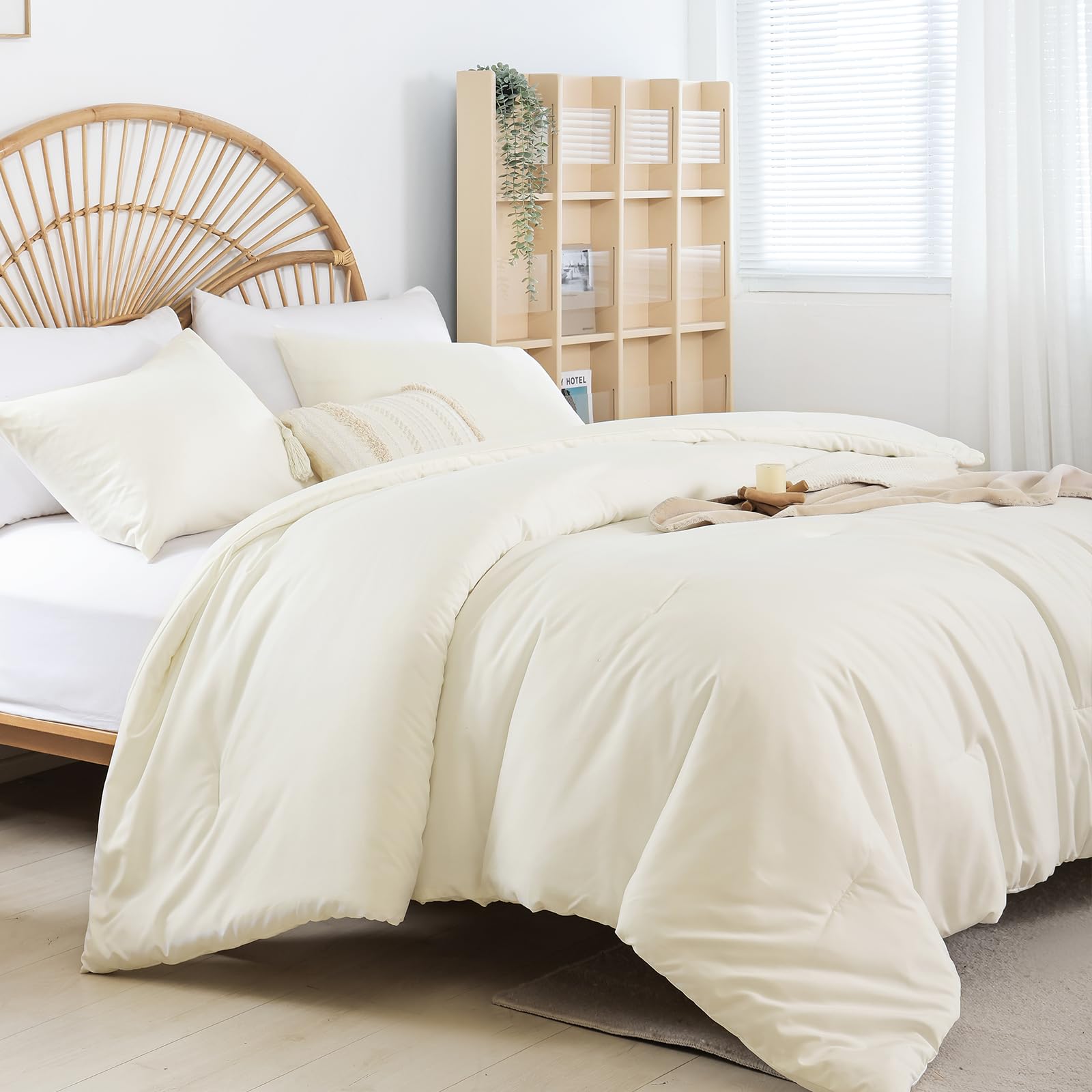 weigelia Queen Size Comforter Set Ivory Comforter Modern Bedding Comforter Set for All Season Soft Lightweight Microfiber Girls Women Comforter Set (1 Ivory Comforter, 2 Pillowcases)