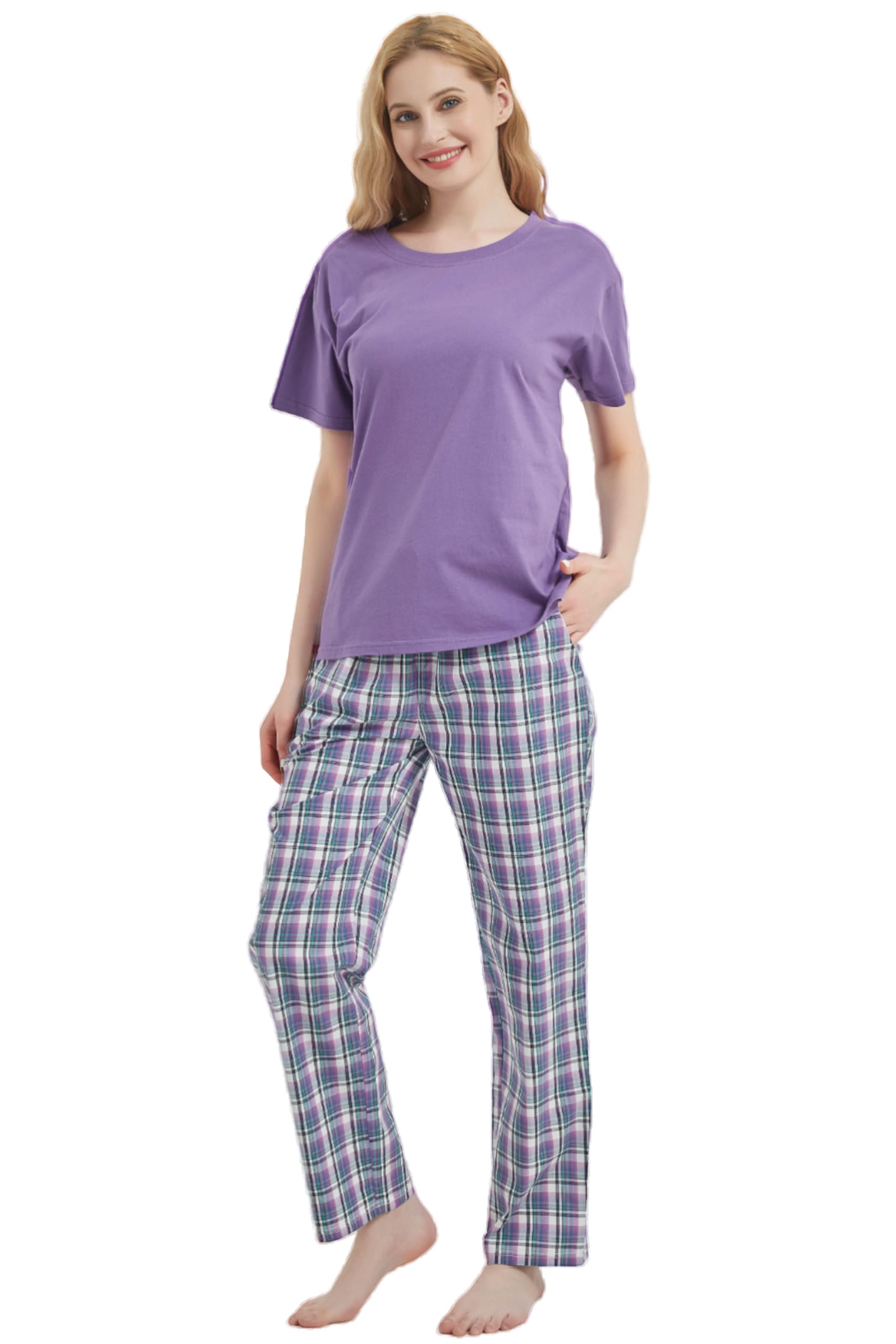 iceBoo Women’s Cotton Pyjama Set – Short Sleeve Top & Bottoms with Pockets & Adjustabl...