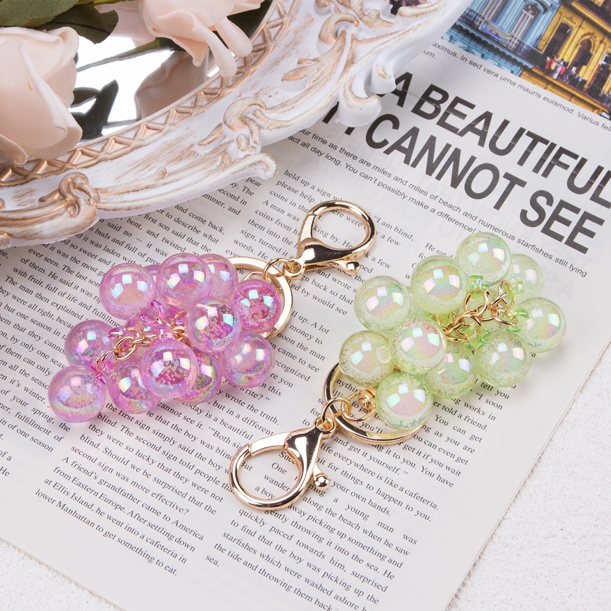 SaiDian 2Pcs Adorable Grape Bag Charm Keychain Cute Keychains for Handbags and Car Decor Fruit Purse Charm Personalizing Accessories - Image 5
