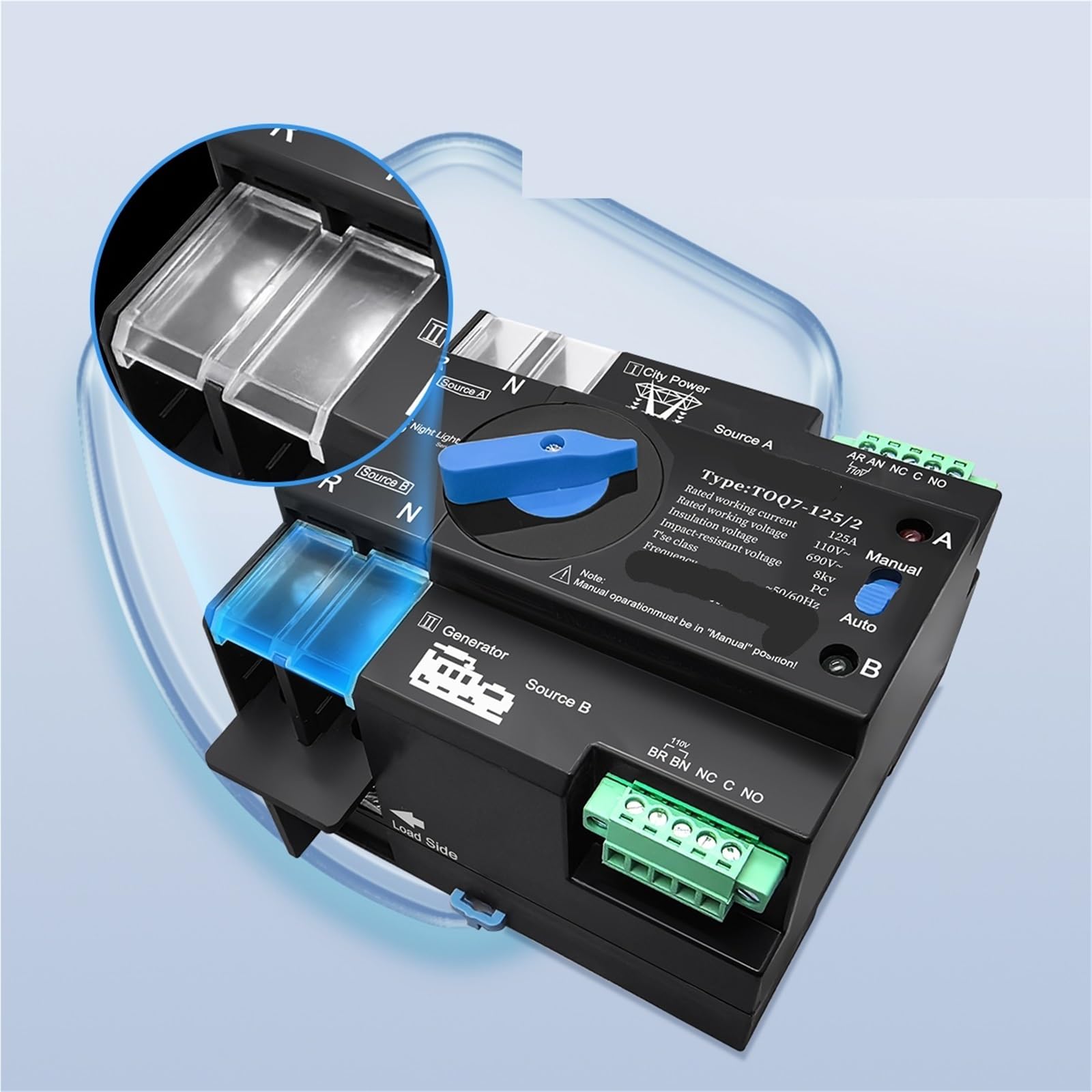 Interruttore selettore elettrico automatico a doppia alimentazione 110V 120V senza interruzioni 2P 63A 100A 125A 1 pz(100A)