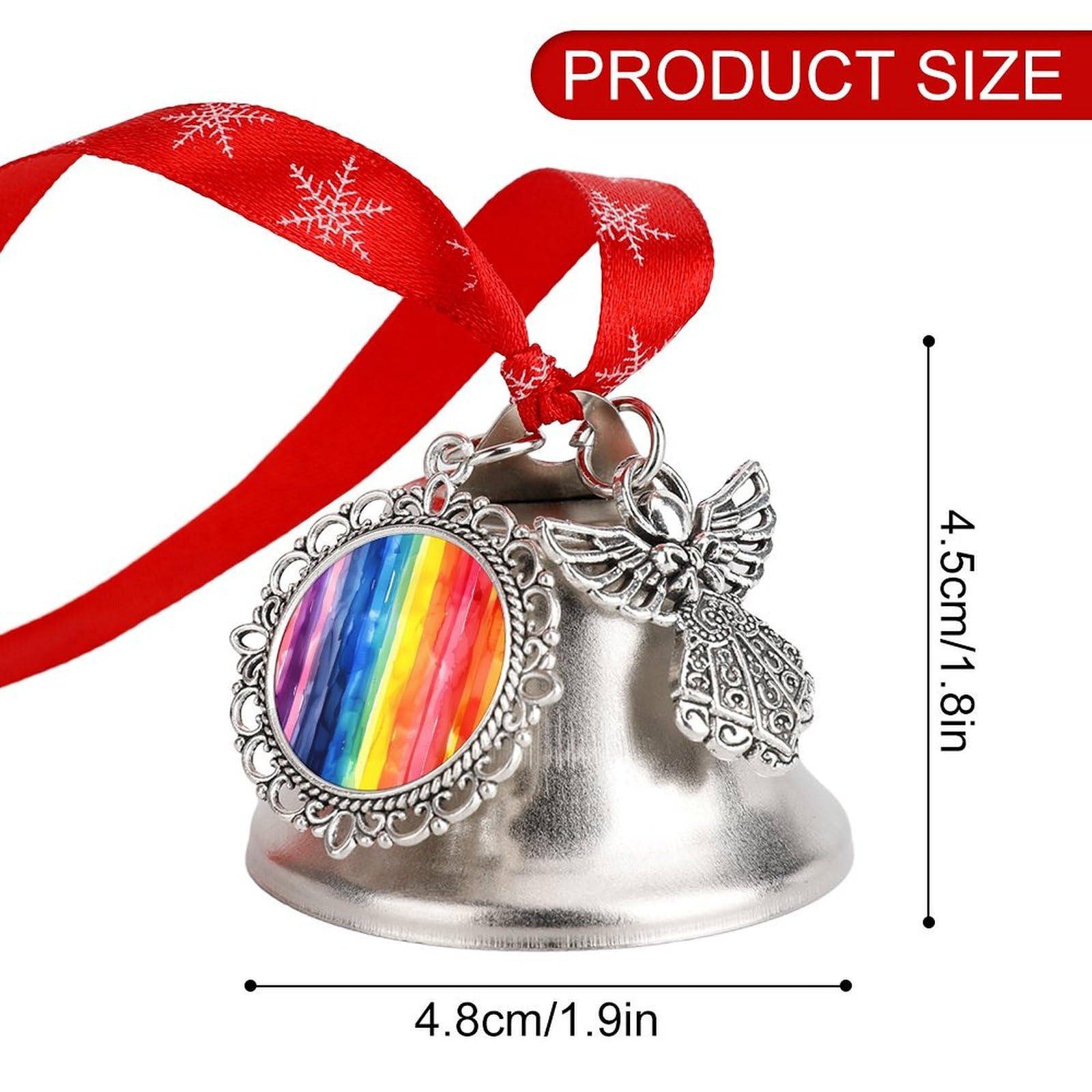 Watercolor Rainbow Stripes Funny Christmas Bell Ornament Cute Xmas Tree Hanging Pendant Decoration for Holidays Party