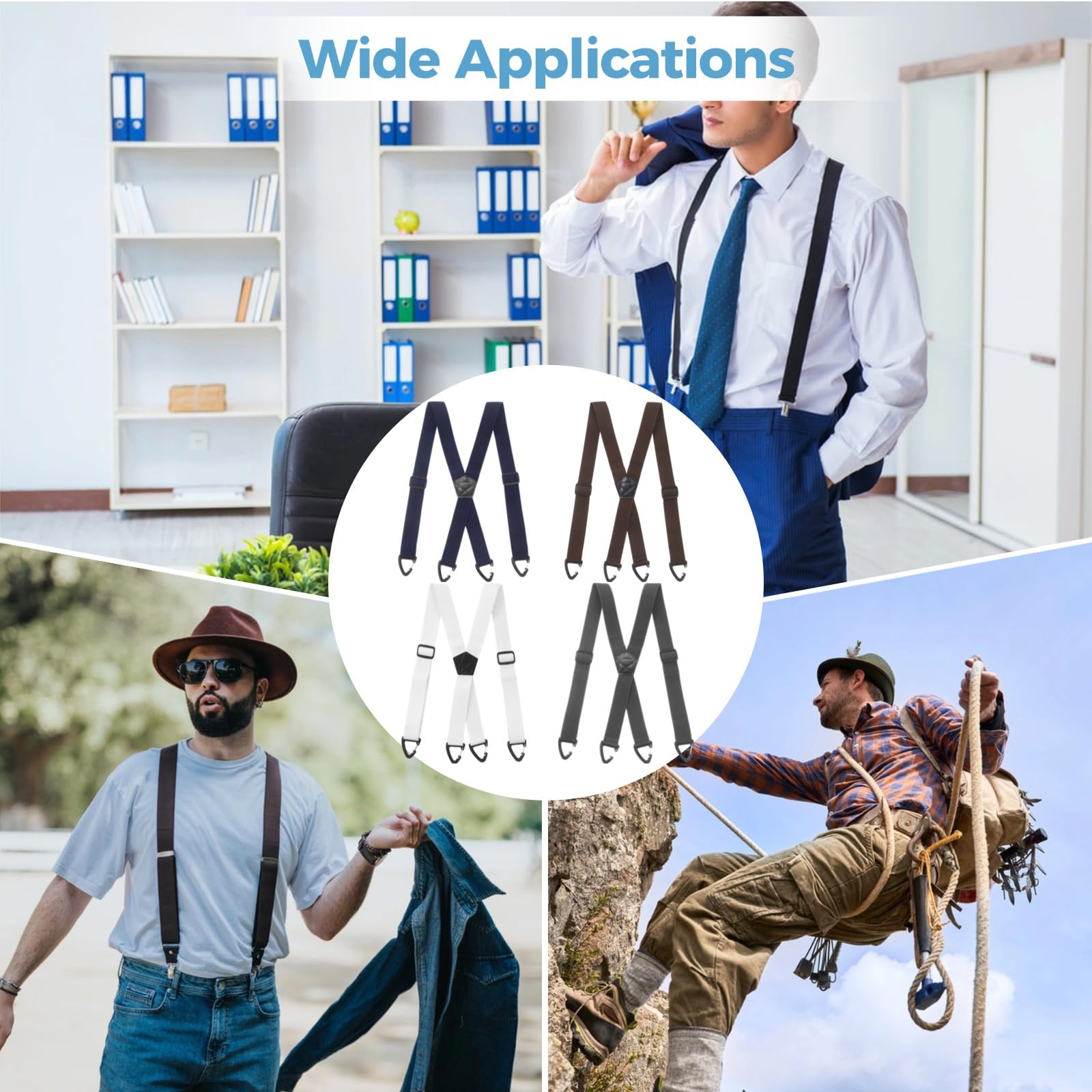 4 tirantes para hombre, tirantes elásticos ajustables con espalda en X con 4 clips de mosquetón, cinturón invisible debajo de la ropa para montañismo, uso casual, pantalones cargo, controles