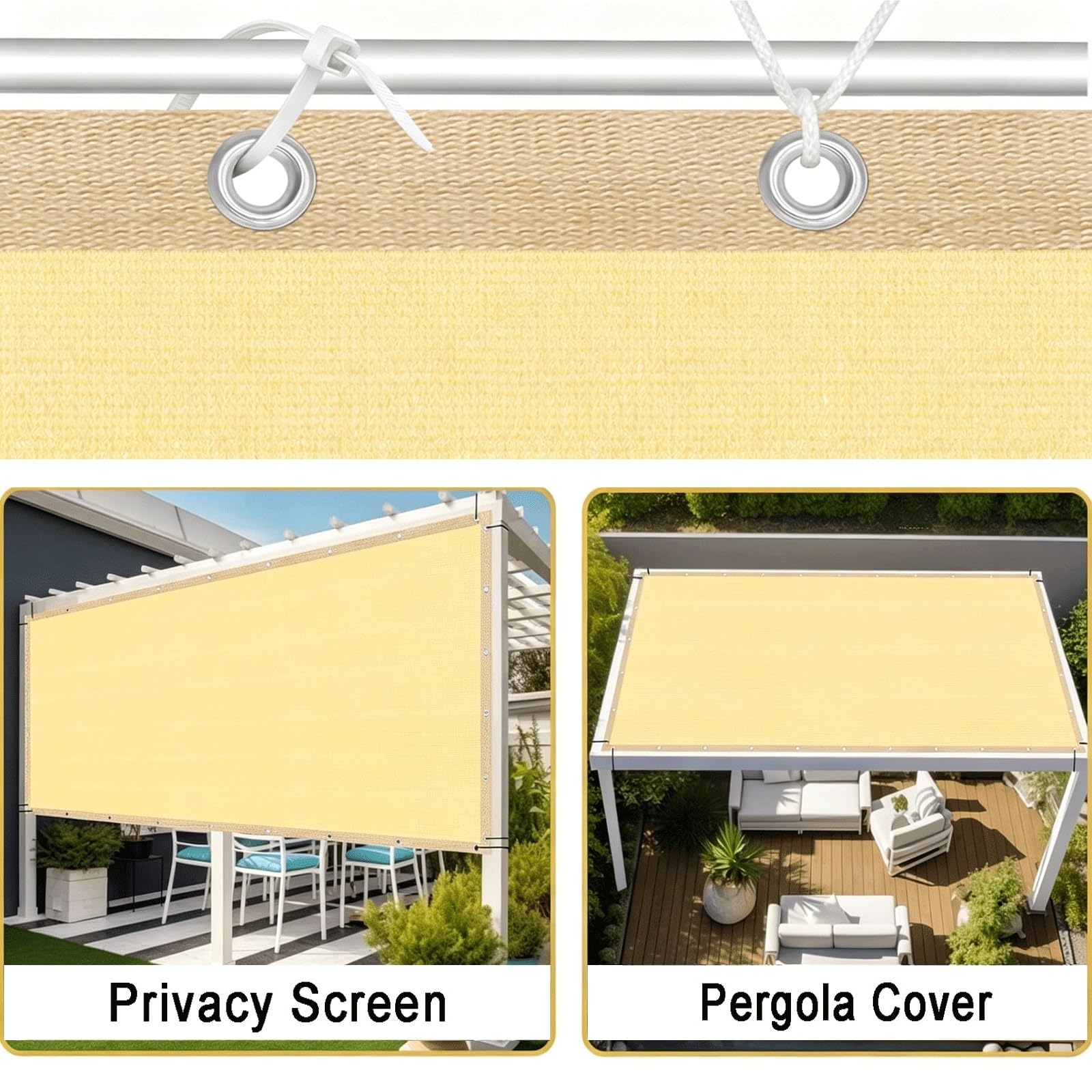 Osłona Przeciwsłoneczna 280 x 320 cm 95% Blokady Promieni UV (Z Darmową Linką) Oddychający Markiza Zadaszeniowa Na Dziedziniec Do Basenu Wśród Roślin Na Przyjęcia, Kolor kremowy