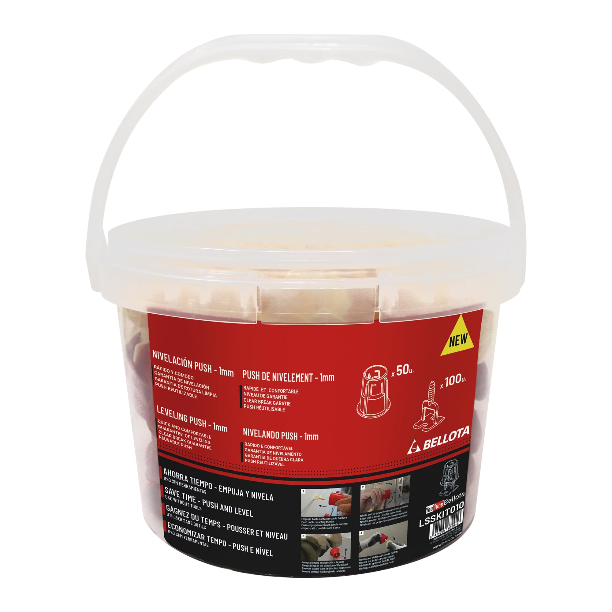 Bellota LSSKIT010 - Kit de nivelación cerámica para sistema Push&Level de 1 mm - 100 Calzos + 50 PUSH
