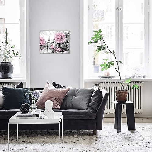 Miniatura 4 de Decoración de pared de la Torre Eiffel de París para dormitorio, arte de pared en lienzo rosa de París para niñas, decoración de pared de baño,