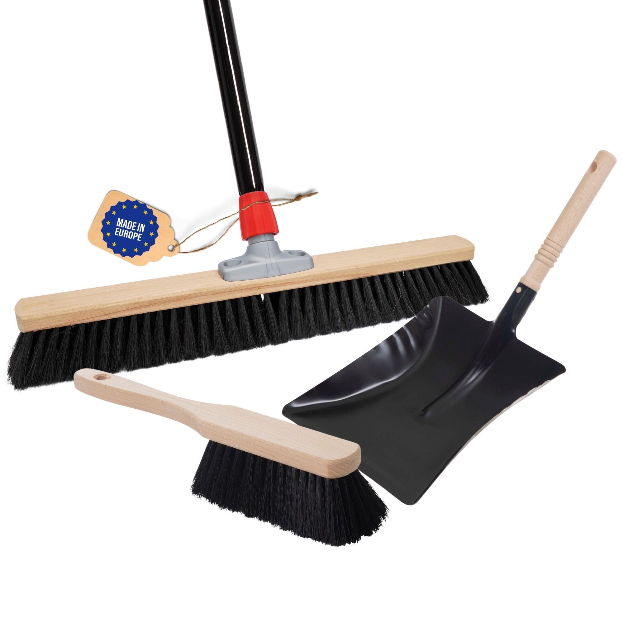 Novaliv Scopa grande 80 cm con manico in setole sintetiche con scopa nera composta da paletta e scopa a mano, scopa fine scopa da officina, scopa industriale con manico