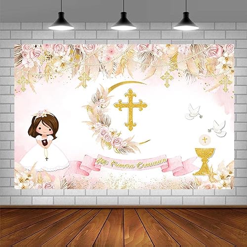 Miniatura 3 de Telón de fondo bohemio de bautismo de 7 x 5 pies para niña, Mi Primera, comunión, bautizo, fotografía, fondo de fotografía de Dios bendiga la