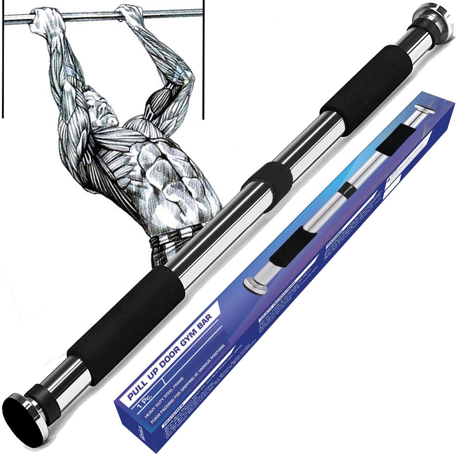 Adjustable Chin Up Door Bar, (Silver) with Adjustable Weightlifting Strap with Palm Pad, (Black) (B0BC82ZJL5) Amazon Price History, Amazon Price Tracker