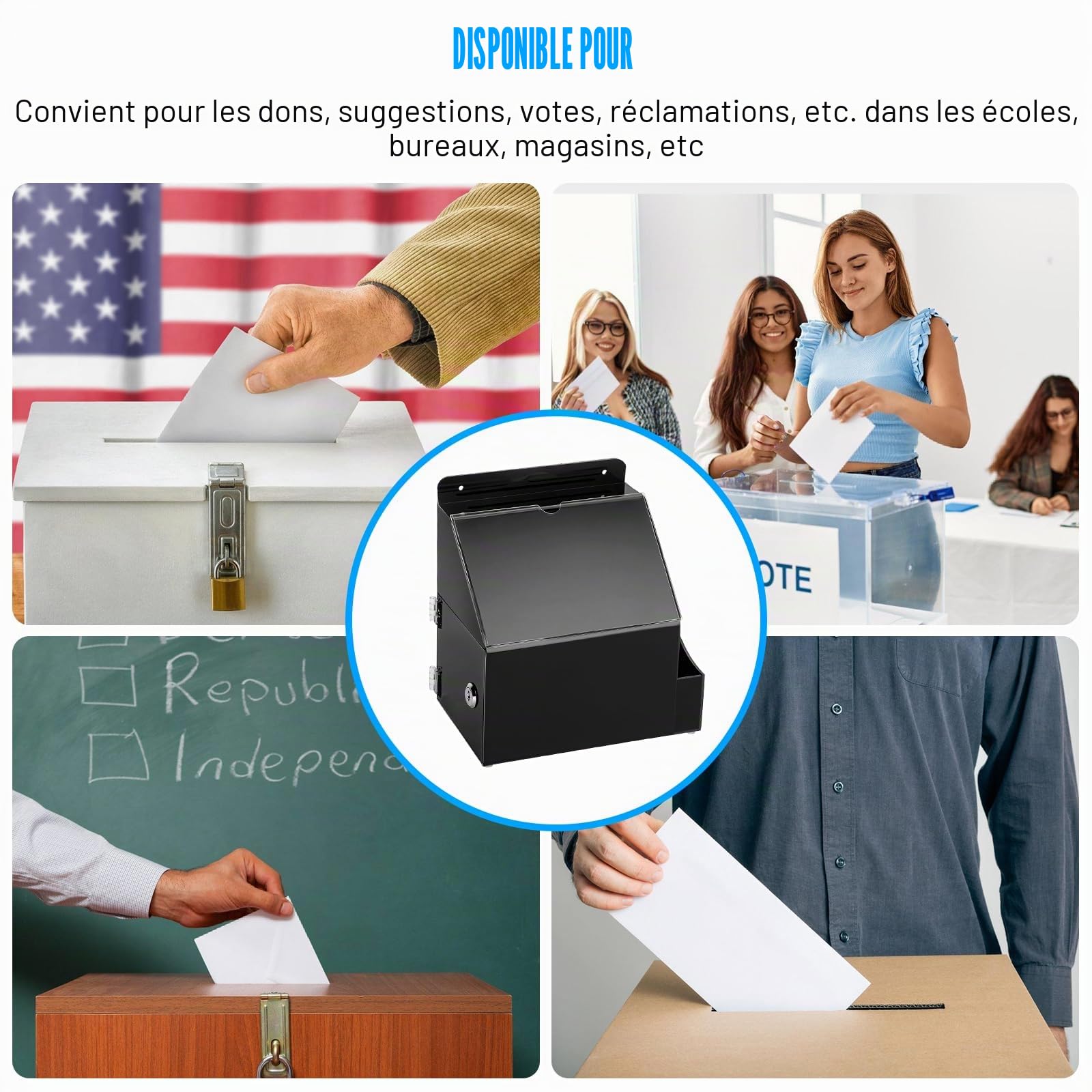 Boîte de Dons,Boîte à Suggestions,Boîtes de Commentaires avec Serrure pour Vote, Organisation Caritative, Concours