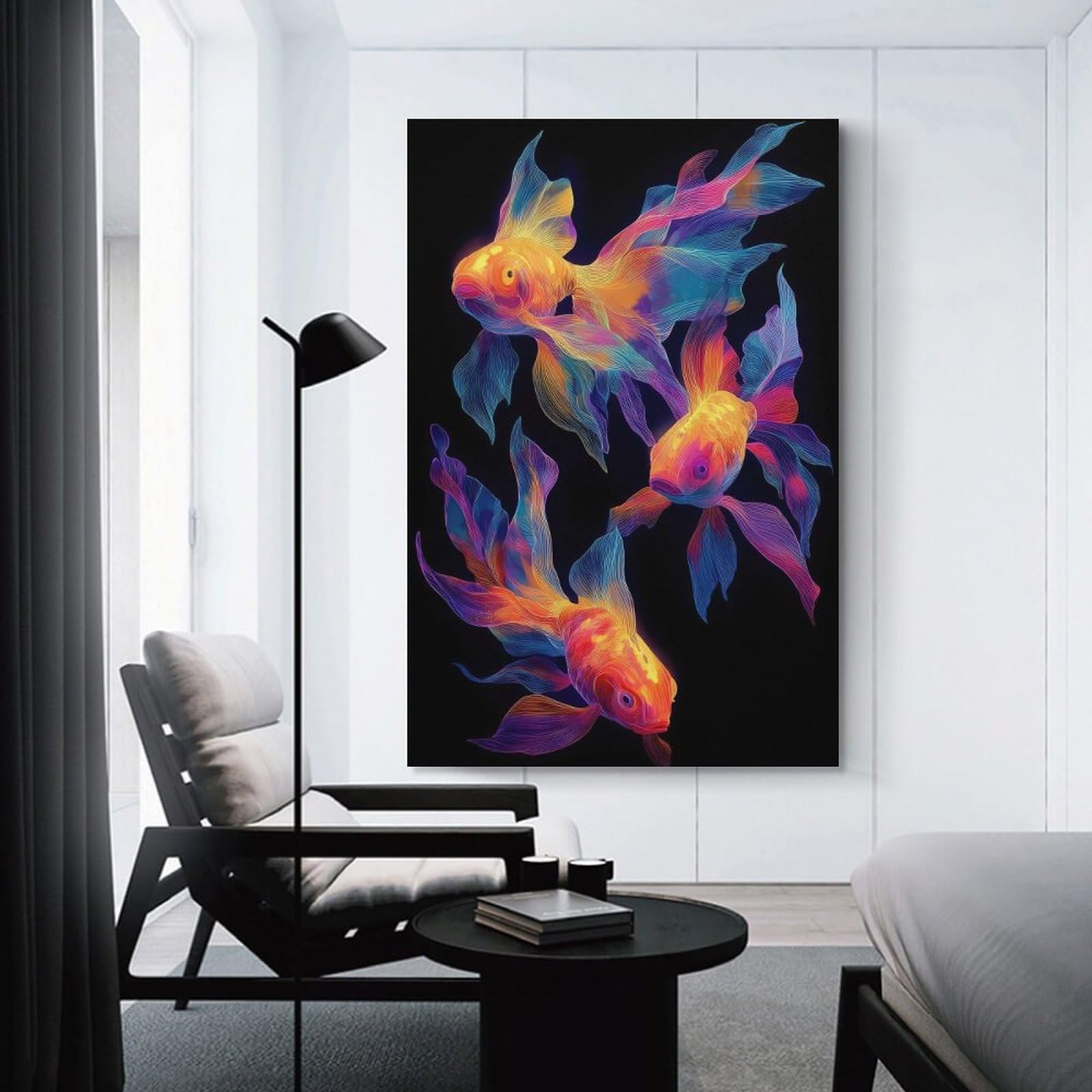 Junmoney Unframe-Style-9 Neon Goldfish Art Canvas Wall Decor, 16X24inch(40X60cm), For Wall Displays, Bedrooms Or Room Updates, Wall Decor Suited To Curated Displays