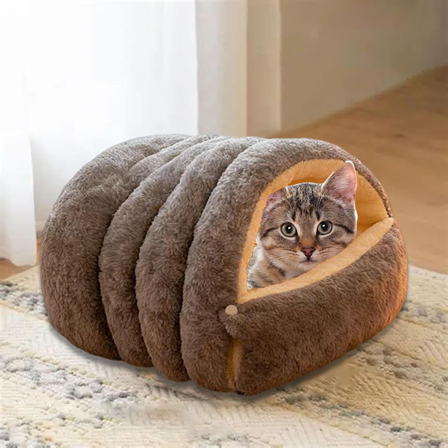 Cat Bed Pet House Pod Cozy Comfortable Self Warming Secure Cat Nest Shelter for Hedgehog Rabbit Hamster Small Animal- Grey M